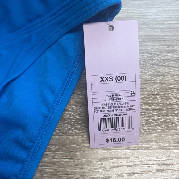 WILD FABLE WOMENS CROSSOVER HIGH LEG CHEEKY MID-RISE BIKINI BOTTOMS BLUE NWT - Picture 9 of 9